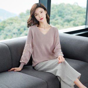 Loose top V-Neck long sleeve T-shirt