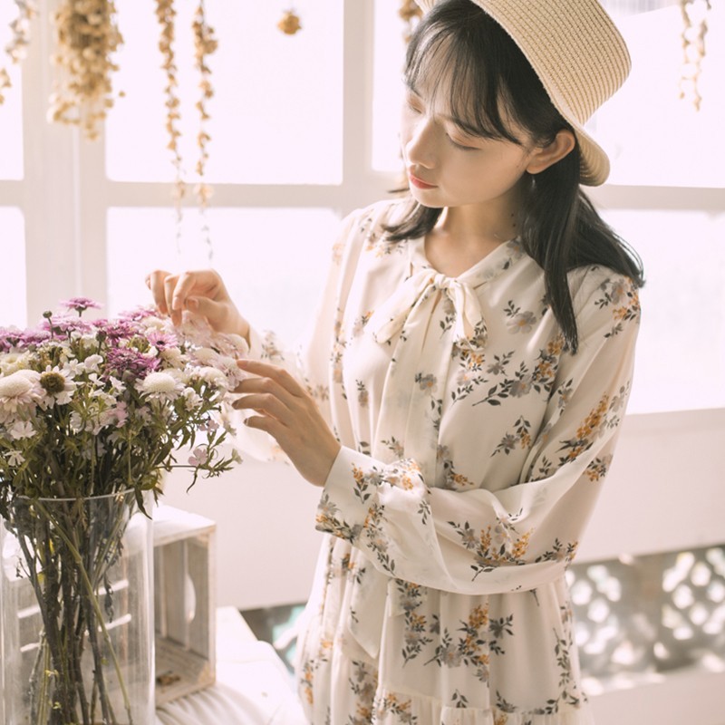 Mori French Floral Chiffon Dress